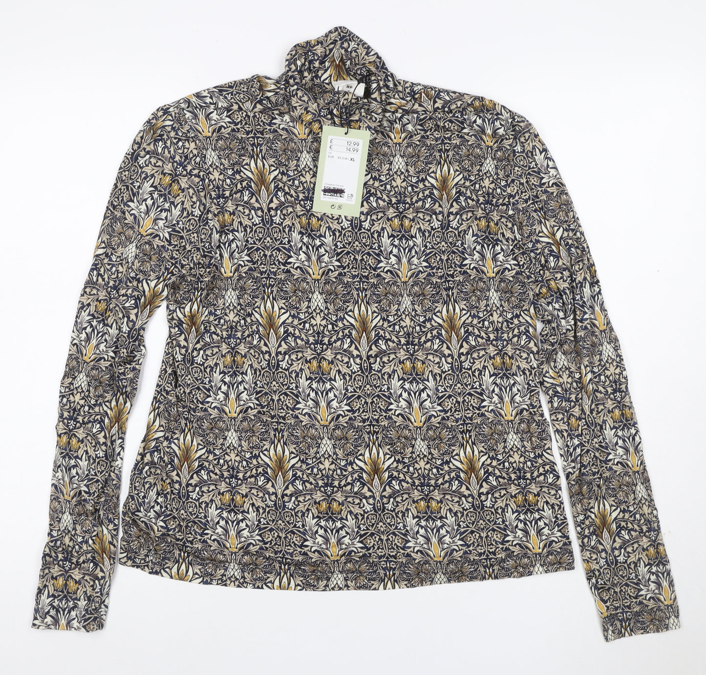 H&M Women’s Multicoloured Roll Neck Floral Jersey Top Size L