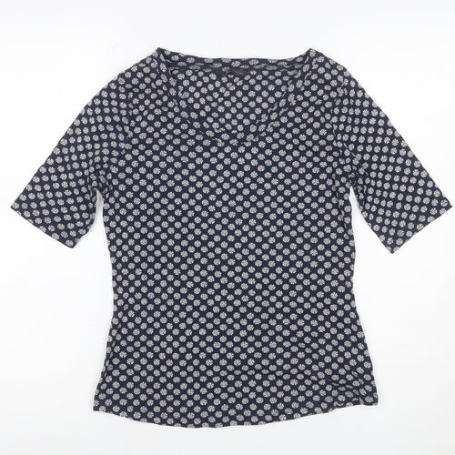 Marks and Spencer Womens Blue Floral Cotton T-Shirt Size 12