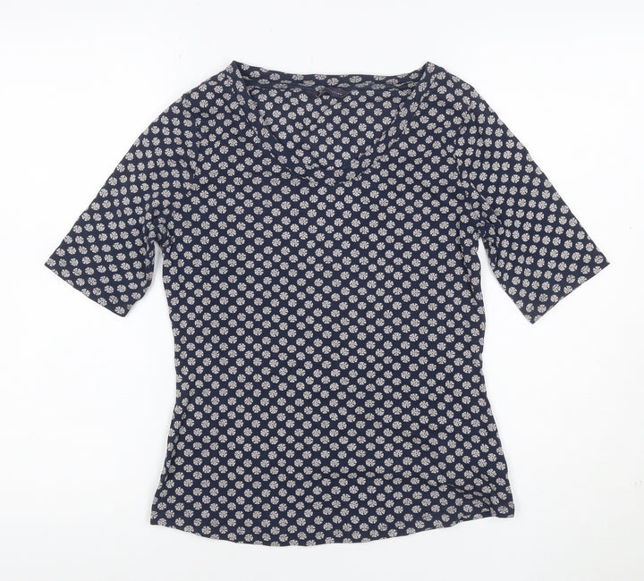 Marks and Spencer Womens Blue Floral Cotton T-Shirt Size 12