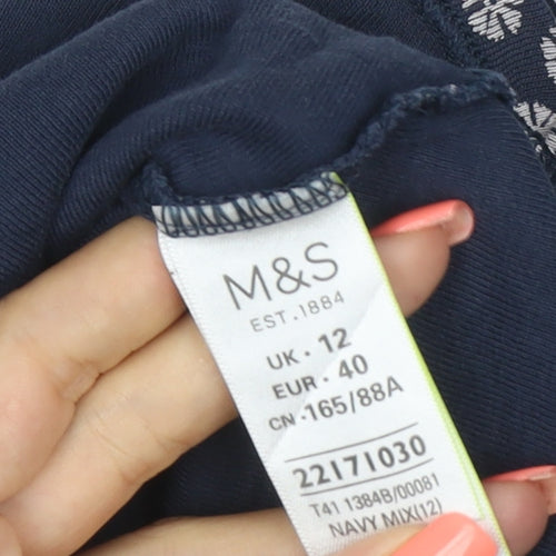 Marks and Spencer Womens Blue Floral Cotton T-Shirt Size 12