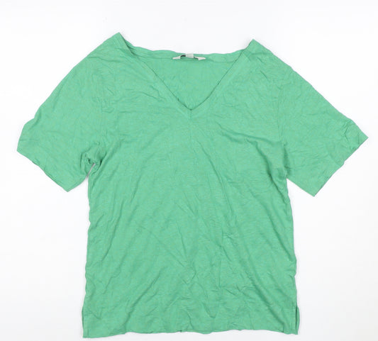 Marks and Spencer Women's Green V-Neck Short Sleeve Linen Modal T-Shirt Size 6