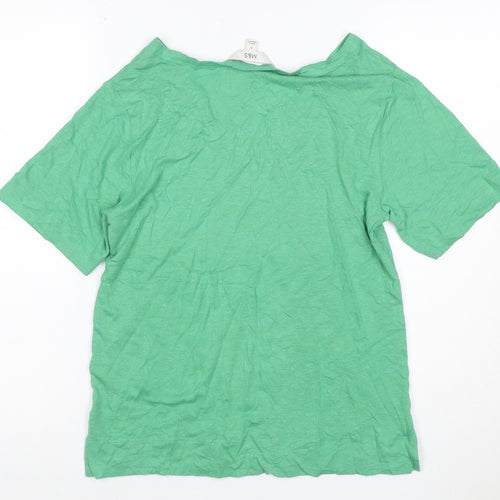 Marks and Spencer Women's Green V-Neck Short Sleeve Linen Modal T-Shirt Size 6