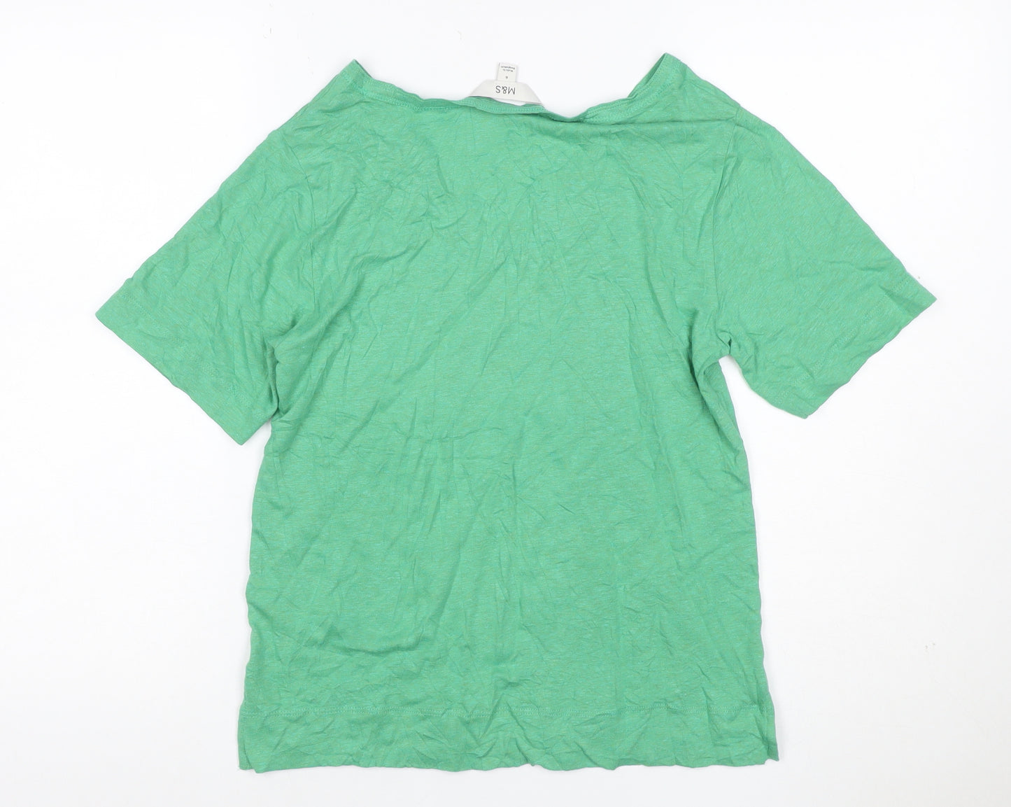 Marks and Spencer Women's Green V-Neck Short Sleeve Linen Modal T-Shirt Size 6