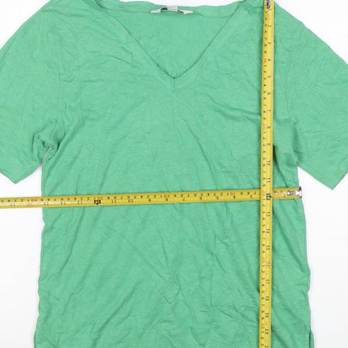 Marks and Spencer Women's Green V-Neck Short Sleeve Linen Modal T-Shirt Size 6