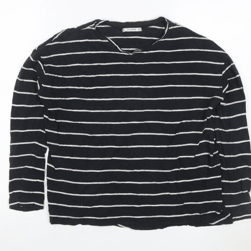 Pull & Bear Women’s Black Striped Long Sleeve Cotton T-Shirt Size 8