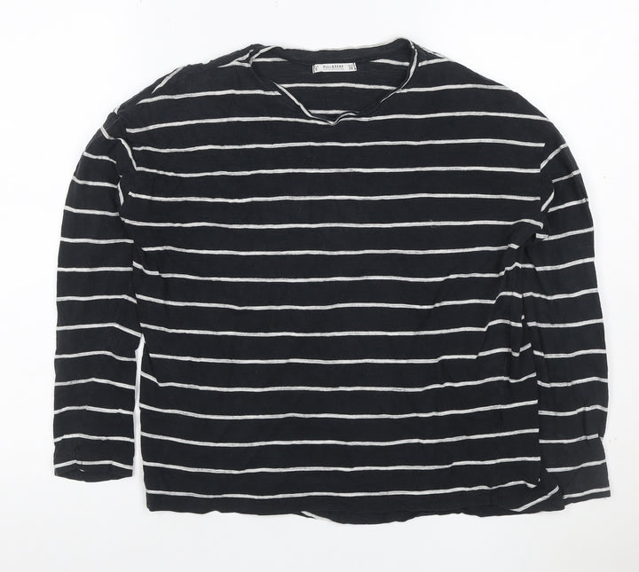Pull & Bear Women’s Black Striped Long Sleeve Cotton T-Shirt Size 8