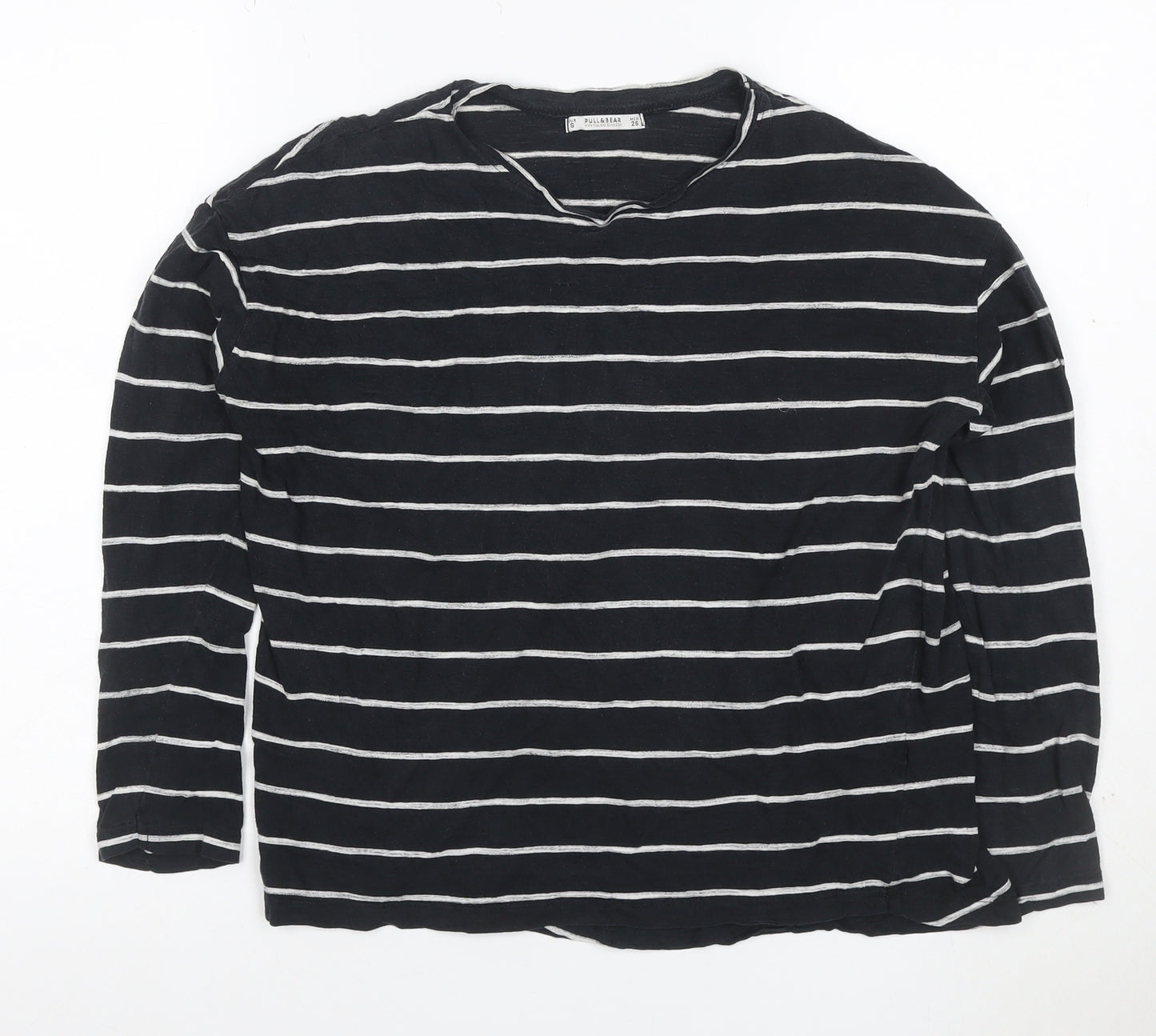 Pull & Bear Women’s Black Striped Long Sleeve Cotton T-Shirt Size 8