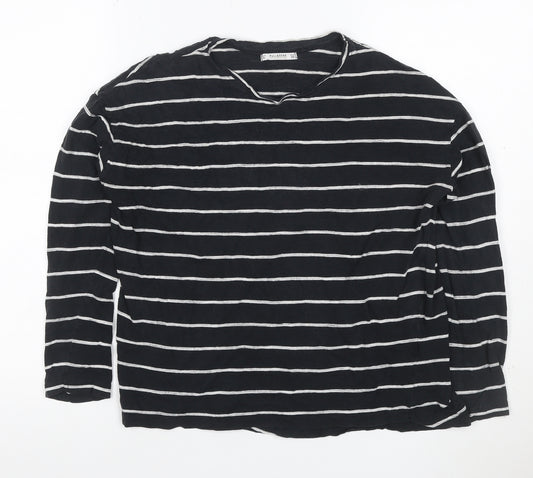 Pull & Bear Women’s Black Striped Long Sleeve Cotton T-Shirt Size 8