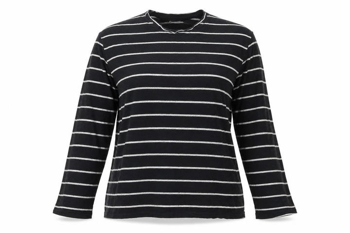 Pull&Bear Women’s Black Striped Long Sleeve Cotton T-Shirt Size 8