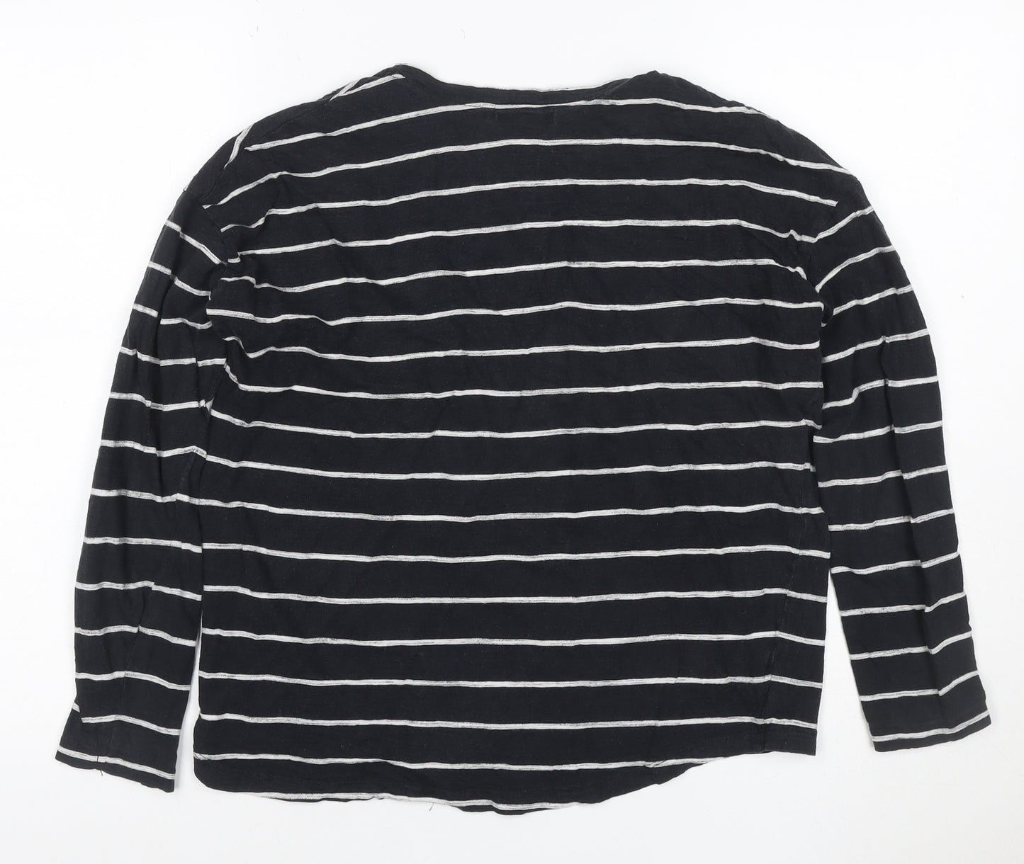 Pull & Bear Women’s Black Striped Long Sleeve Cotton T-Shirt Size 8