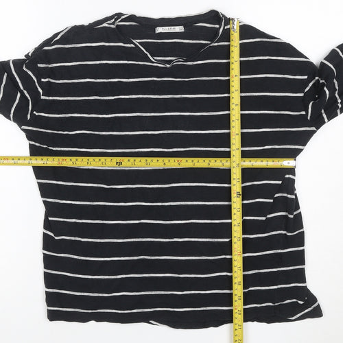 Pull & Bear Women’s Black Striped Long Sleeve Cotton T-Shirt Size 8