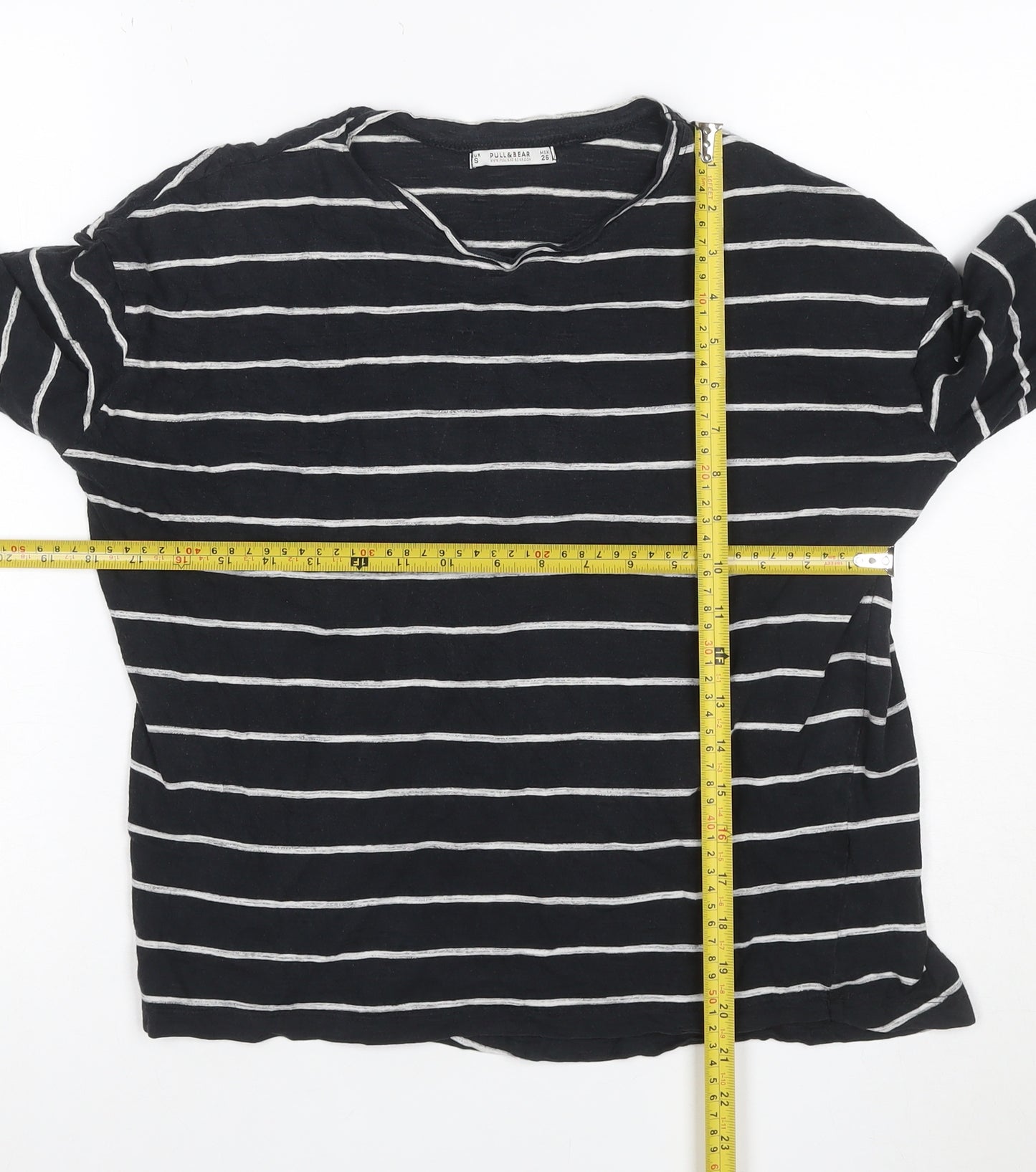 Pull & Bear Women’s Black Striped Long Sleeve Cotton T-Shirt Size 8