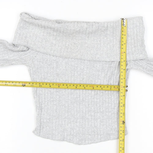 Bershka Women’s Grey Ribbed Off Shoulder Slim Fit Jumper XS