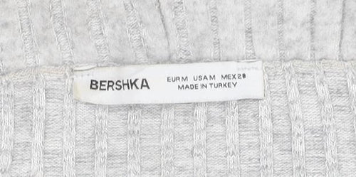 Bershka Women’s Grey Ribbed Off Shoulder Slim Fit Jumper XS