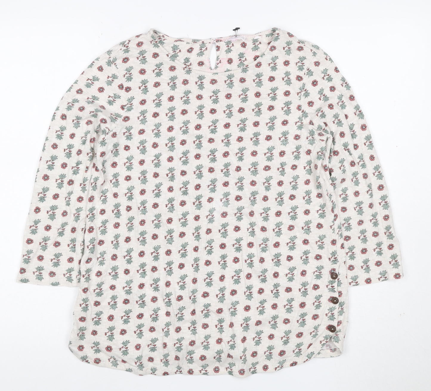Fat Face Women’s Ivory Floral 3/4 Sleeve Cotton Tunic Blouse Size 12
