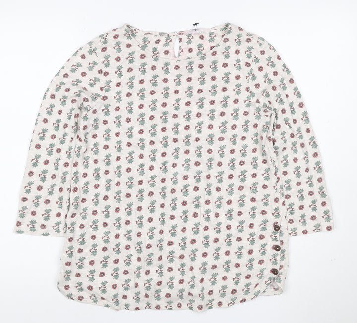 Fat Face Women’s Ivory Floral 3/4 Sleeve Cotton Tunic Blouse Size 12