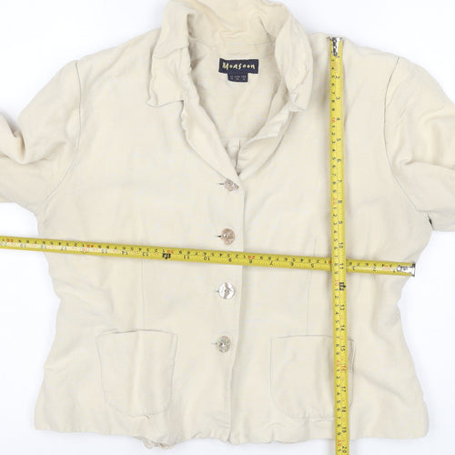 Monsoon Womens Beige Linen Blend Suit Jacket Size 14 Classic Style