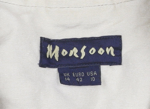 Monsoon Womens Beige Linen Blend Suit Jacket Size 14 Classic Style