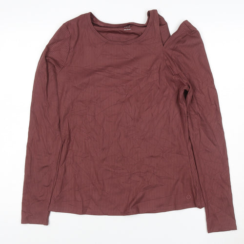 Goodmove Womens Brown Long Sleeve Round Neck Stretch T-Shirt Size 12