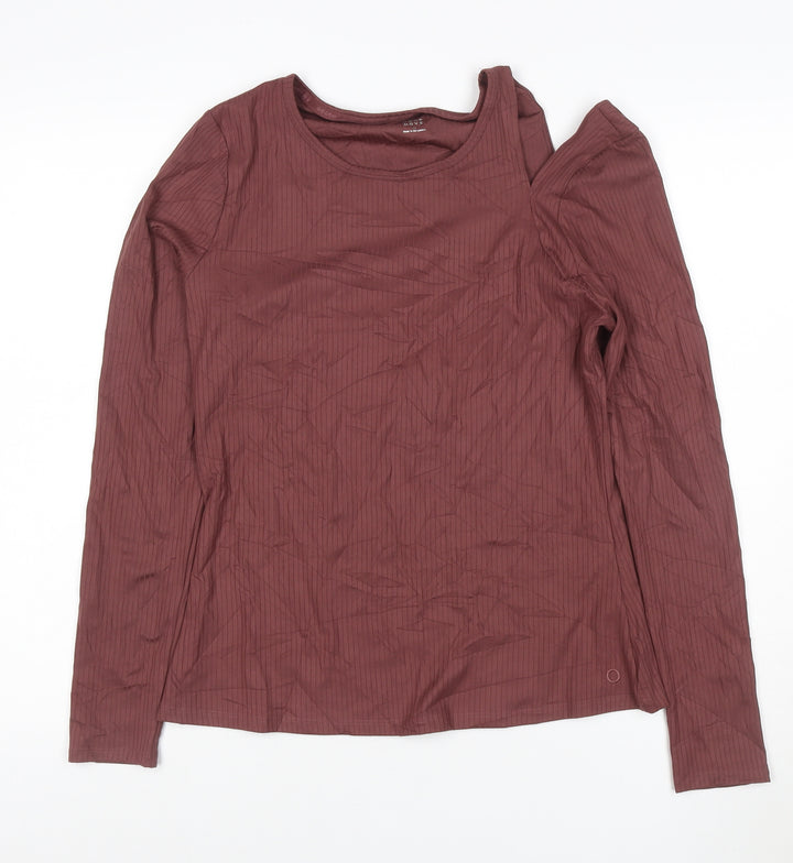 Goodmove Womens Brown Long Sleeve Round Neck Stretch T-Shirt Size 12