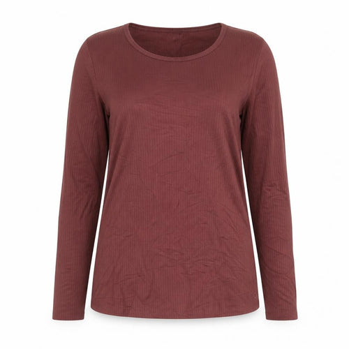 Goodmove Womens Brown Long Sleeve Round Neck Stretch T-Shirt Size 12