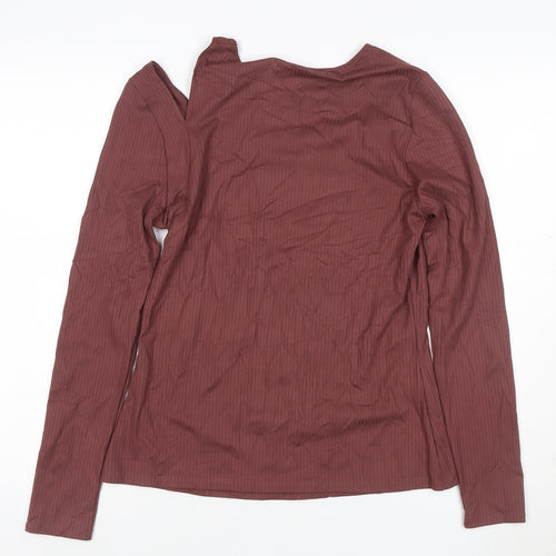 Goodmove Womens Brown Long Sleeve Round Neck Stretch T-Shirt Size 12