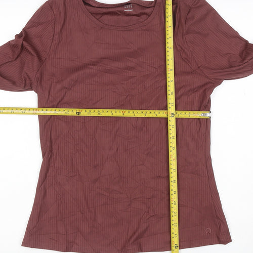 Goodmove Womens Brown Long Sleeve Round Neck Stretch T-Shirt Size 12