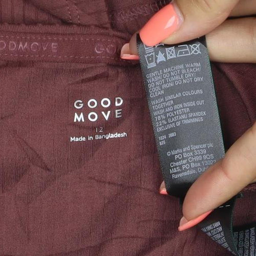 Goodmove Womens Brown Long Sleeve Round Neck Stretch T-Shirt Size 12