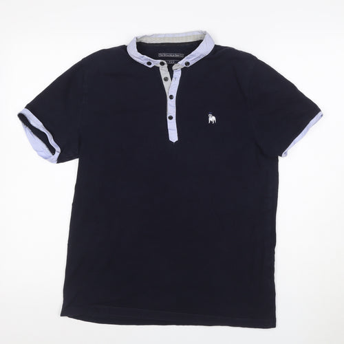 The Spitalfields Shirt Co. Men's Blue Henley Short Sleeve Cotton T-Shirt M