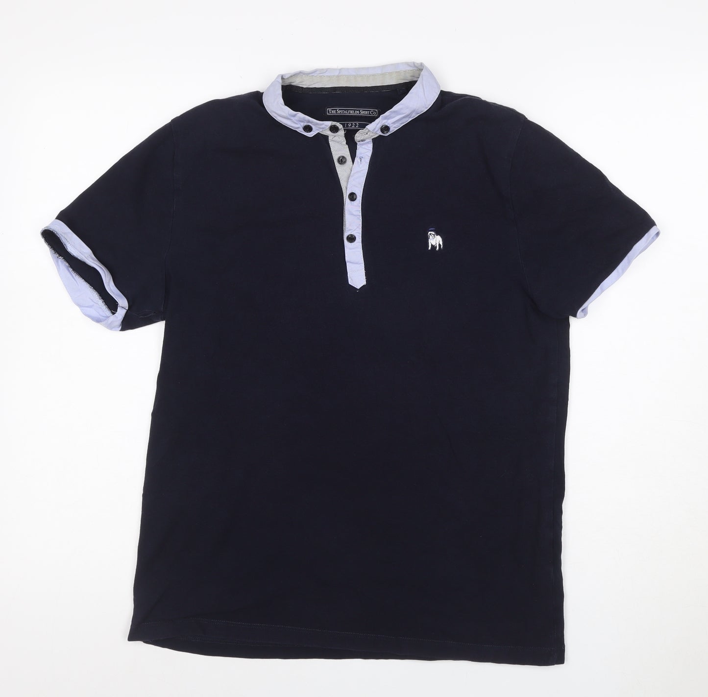 The Spitalfields Shirt Co. Men's Blue Henley Short Sleeve Cotton T-Shirt M