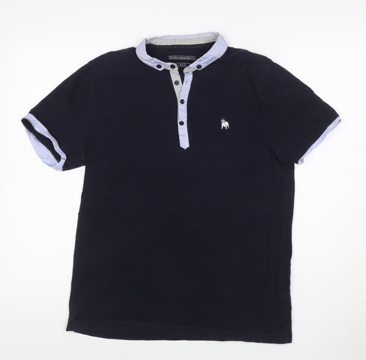 The Spitalfields Shirt Co. Men's Blue Henley Short Sleeve Cotton T-Shirt M