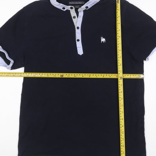 The Spitalfields Shirt Co. Men's Blue Henley Short Sleeve Cotton T-Shirt M