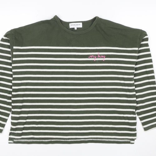 Maison Labiche Women’s Green Striped Cotton Embroidered Long Sleeve T-Shirt M