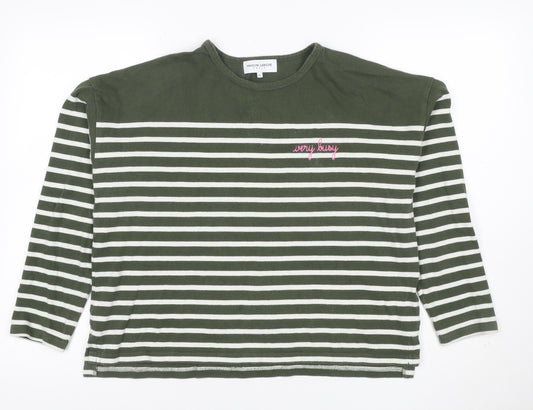 Maison Labiche Women’s Green Striped Cotton Embroidered Long Sleeve T-Shirt M