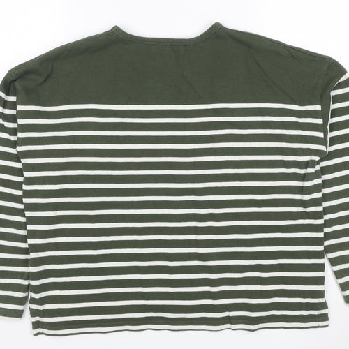 Maison Labiche Women’s Green Striped Cotton Embroidered Long Sleeve T-Shirt M