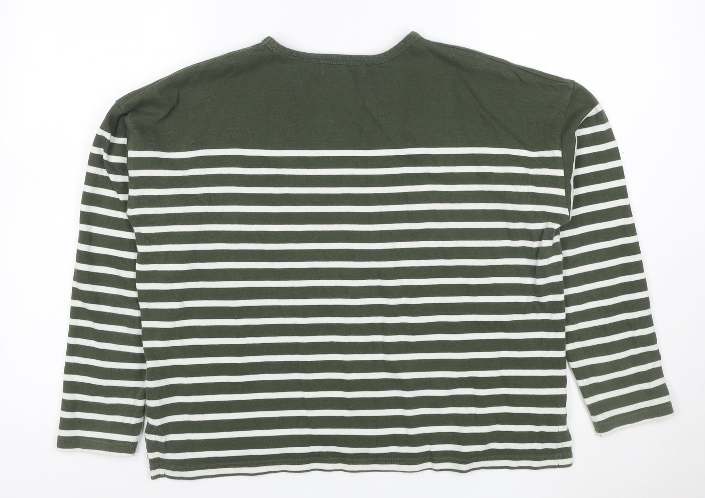 Maison Labiche Women’s Green Striped Cotton Embroidered Long Sleeve T-Shirt M