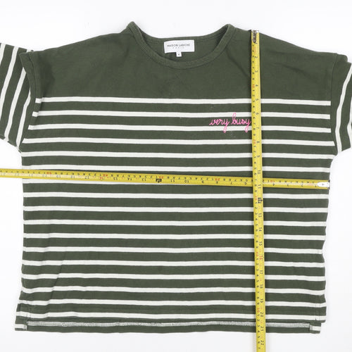Maison Labiche Women’s Green Striped Cotton Embroidered Long Sleeve T-Shirt M
