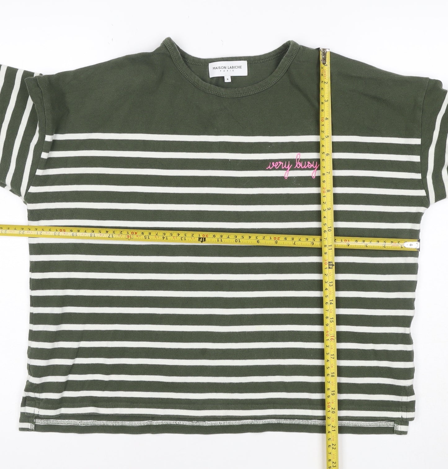 Maison Labiche Women’s Green Striped Cotton Embroidered Long Sleeve T-Shirt M