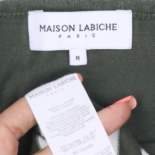 Maison Labiche Women’s Green Striped Cotton Embroidered Long Sleeve T-Shirt M