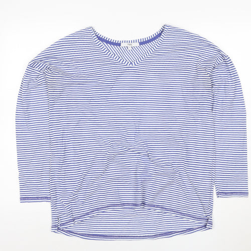 Next Women's Blue Striped Long Sleeve V-Neck Cotton T-Shirt Size 16