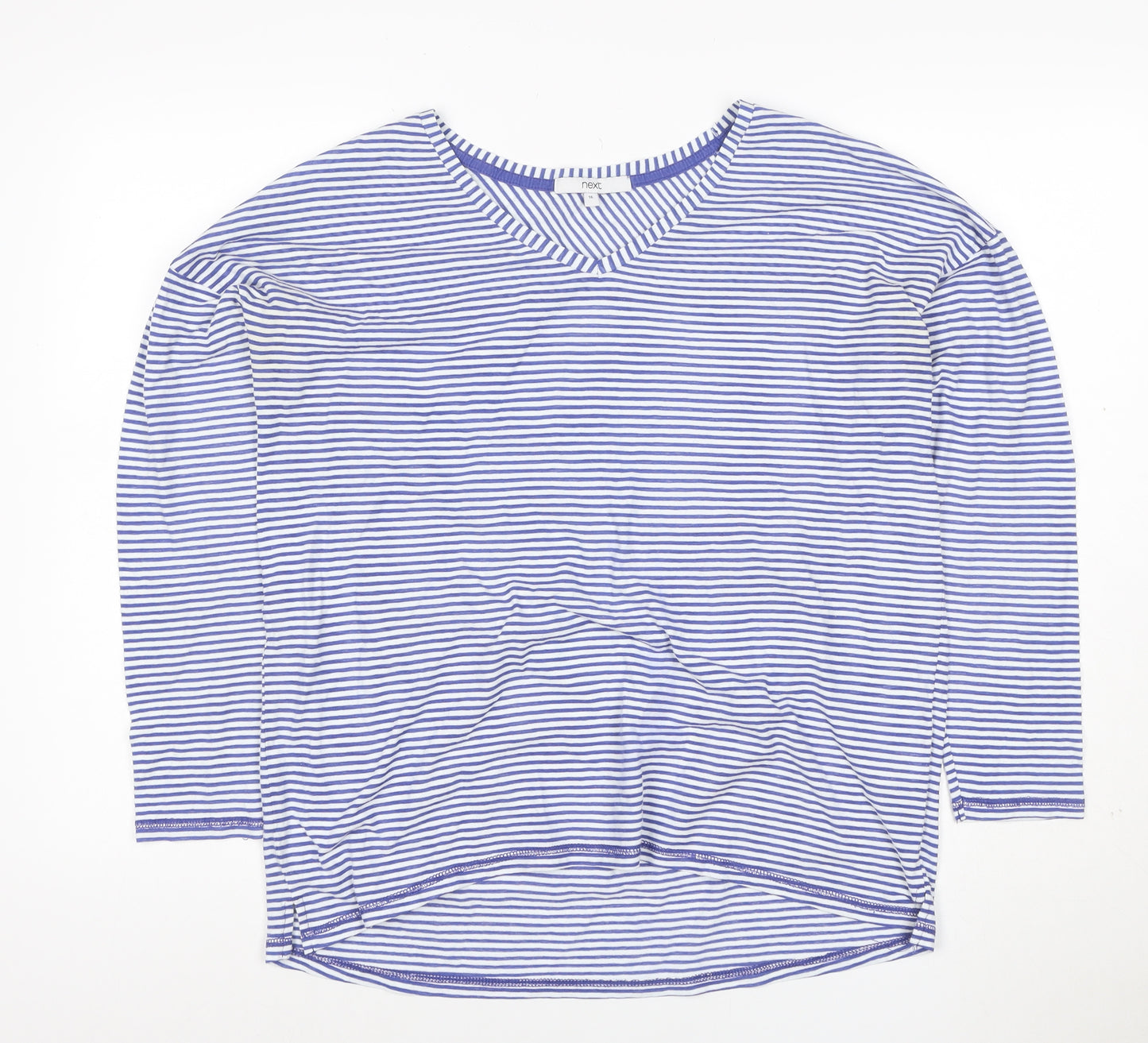 Next Women's Blue Striped Long Sleeve V-Neck Cotton T-Shirt Size 16