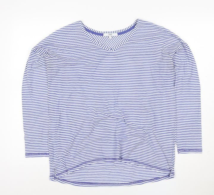 Next Women's Blue Striped Long Sleeve V-Neck Cotton T-Shirt Size 16