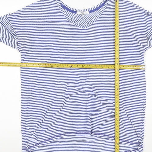 Next Women's Blue Striped Long Sleeve V-Neck Cotton T-Shirt Size 16