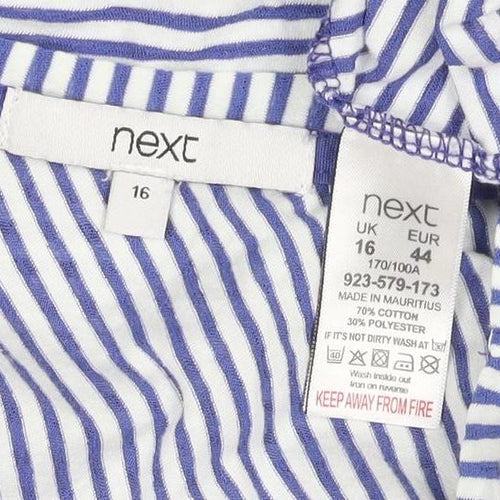 Next Women's Blue Striped Long Sleeve V-Neck Cotton T-Shirt Size 16