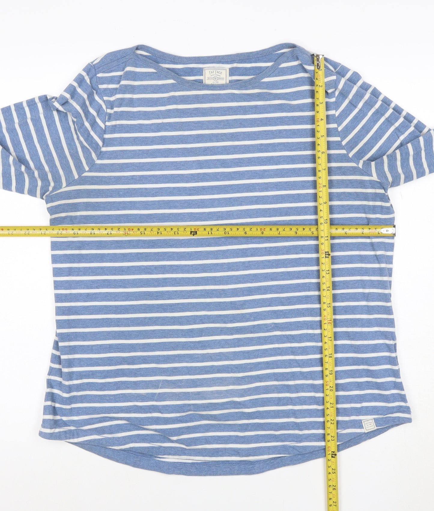 Fat Face Women's Blue Striped Long Sleeve Cotton T-Shirt Size 16