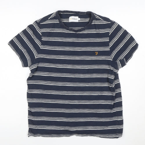 Farah Unisex Blue Striped Cotton Crew Neck T-Shirt M