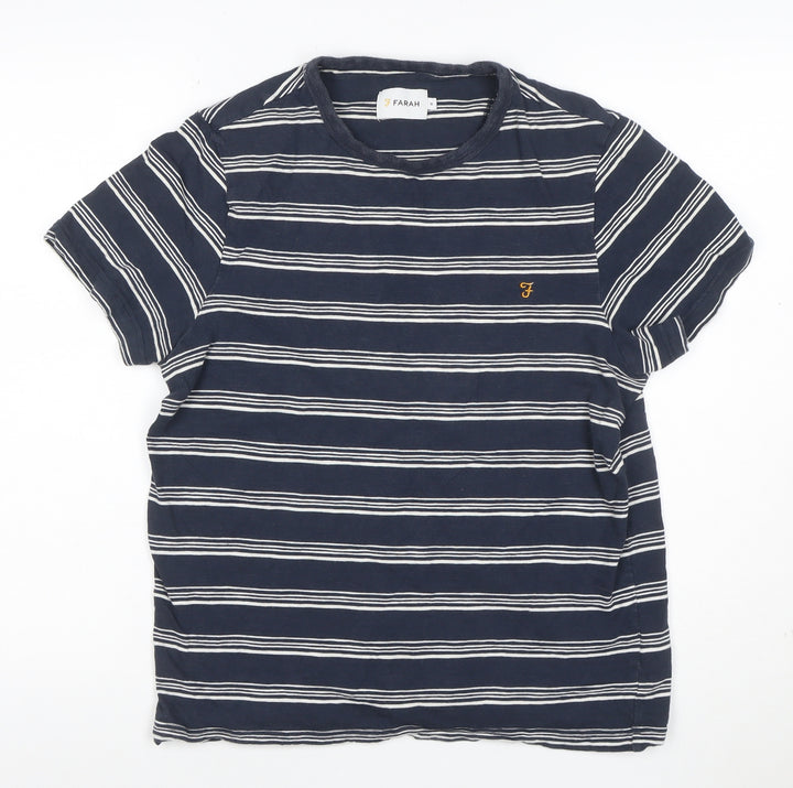 Farah Unisex Blue Striped Cotton Crew Neck T-Shirt M