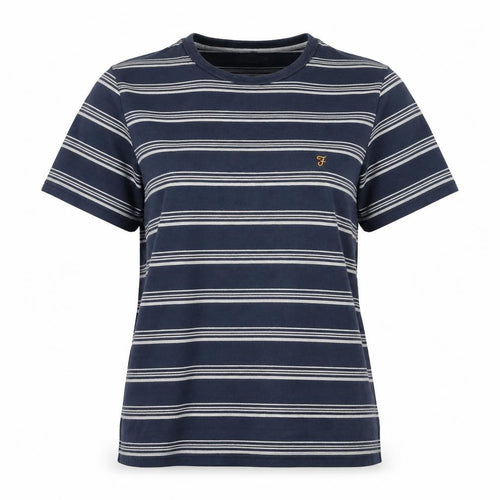 Farah Unisex Blue Striped Cotton Crew Neck T-Shirt M
