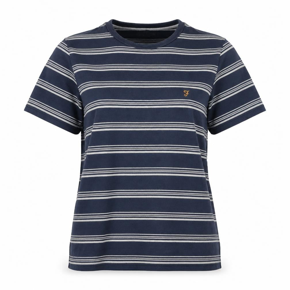 Farah Unisex Blue Striped Cotton Crew Neck T-Shirt M