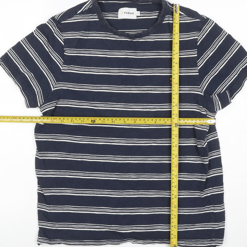 Farah Unisex Blue Striped Cotton Crew Neck T-Shirt M